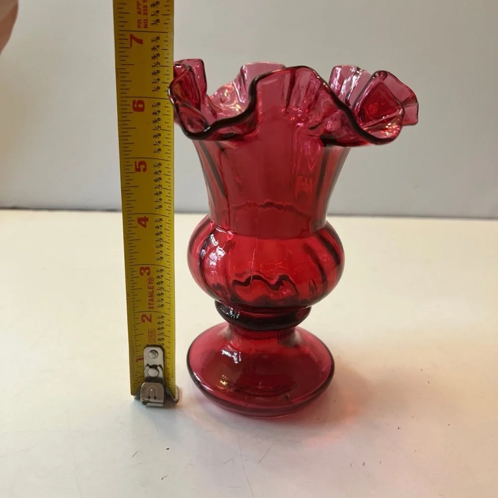 Vintage Fenton Cranberry Pink Ruffled Footed Vase